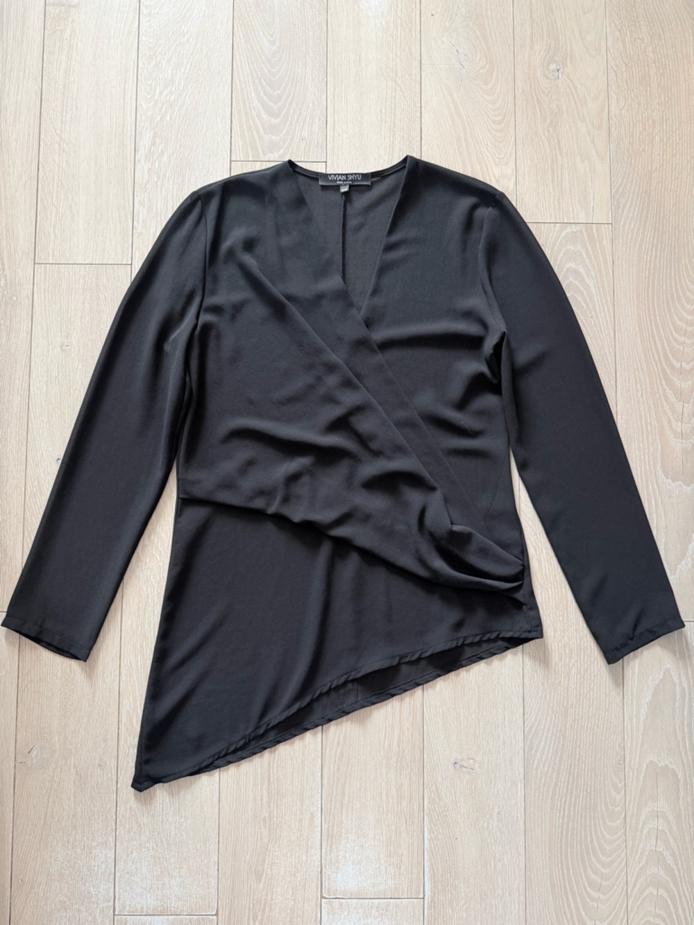 Vivian Shyu Made in Italy Asymmetric Wrap Blouse in Black Women’s Size M